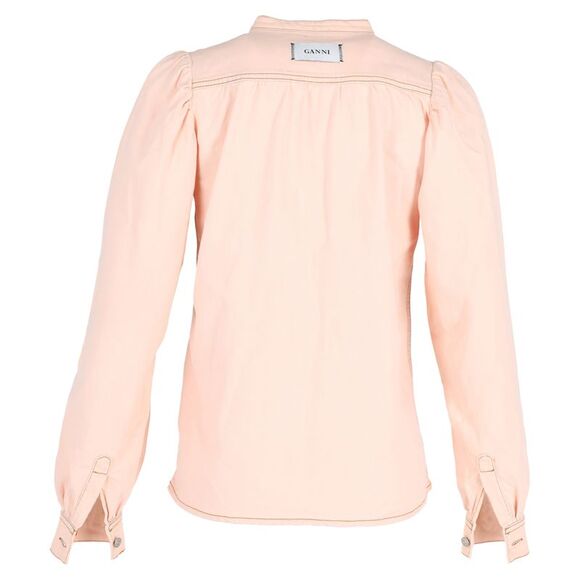Ganni Trinity Buttoned Long Sleeve Shirt in Pastel Pink Cotton Denim - Picture 3 of 3